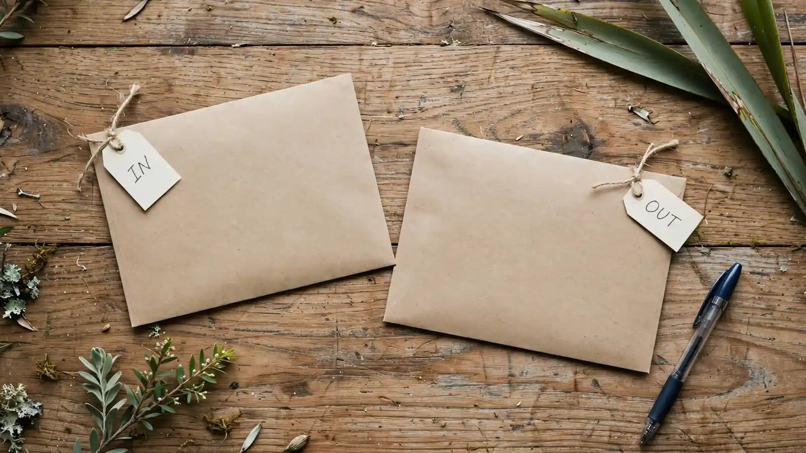 Two labeled envelopes representing separate deposit and withdrawal processes